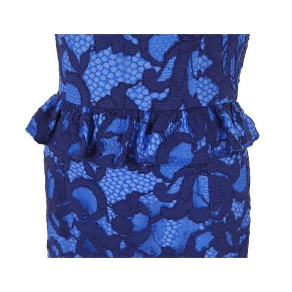 LILLY PULITZER Kiri Dress Blue Lace Peplum Lined Open Back Size 0 - Picture 8 of 12